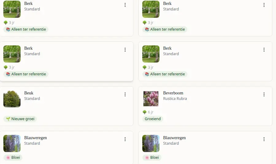 Plants in your garden with predicted stages and progress