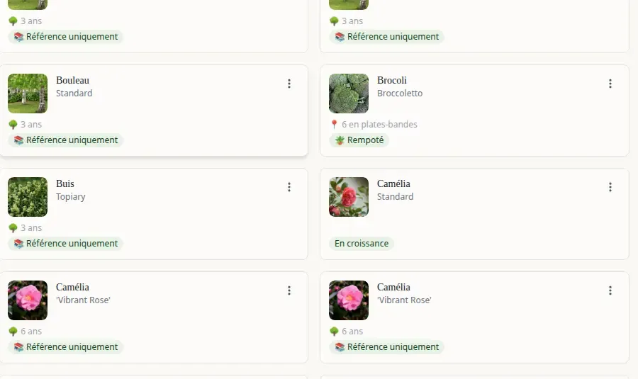 Plants in your garden with predicted stages and progress