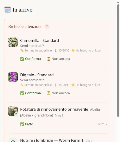 Coming Up dashboard showing prediction cards and care tasks together
