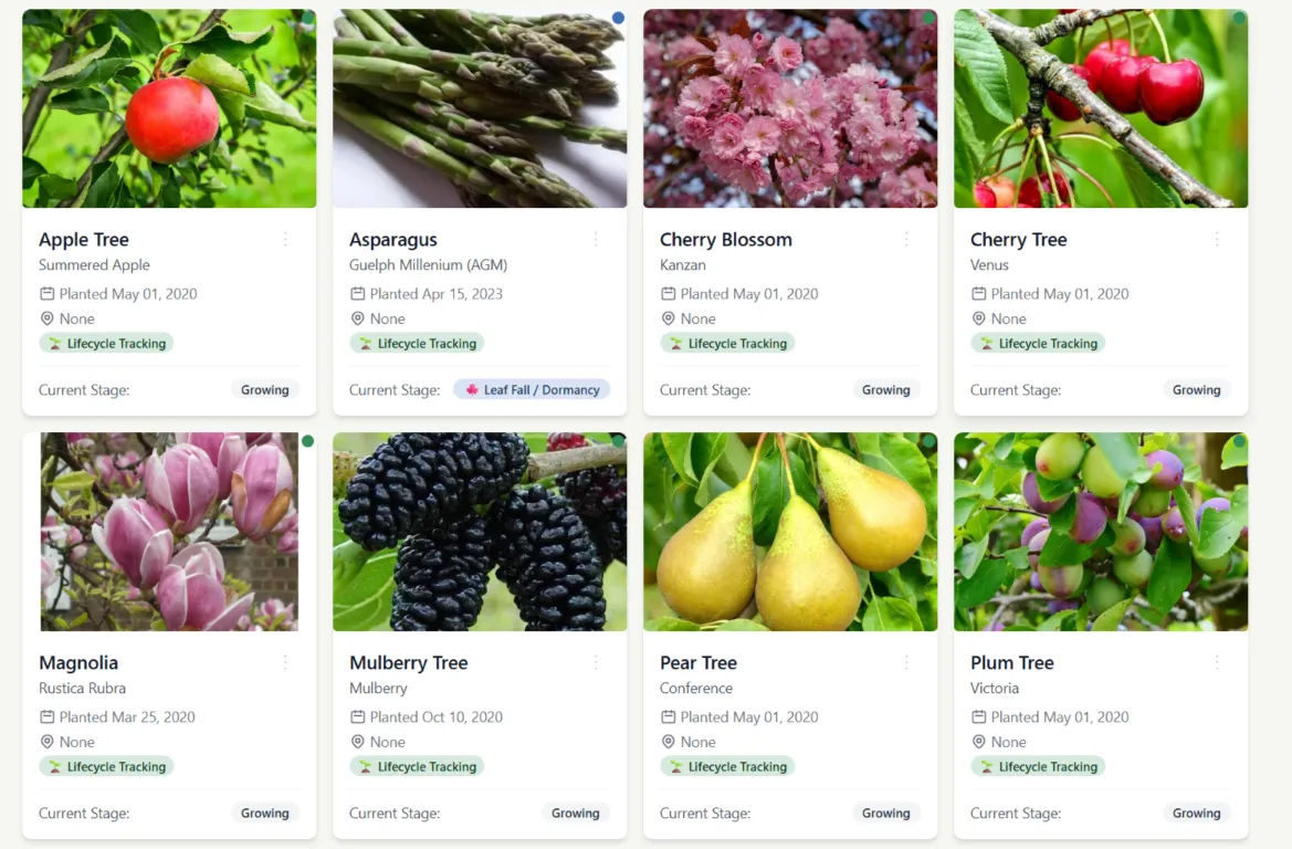 Plant catalog showing trees, shrubs and perennials