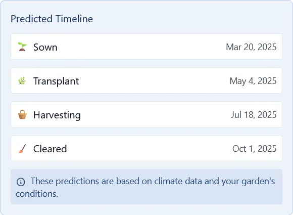 Timeline for tomatoes started indoors with propagator showing earlier sowing and harvest dates
