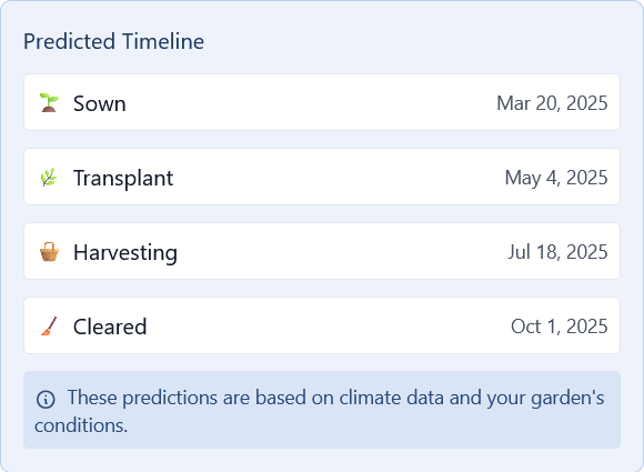 Timeline for tomatoes started indoors with propagator showing earlier sowing and harvest dates